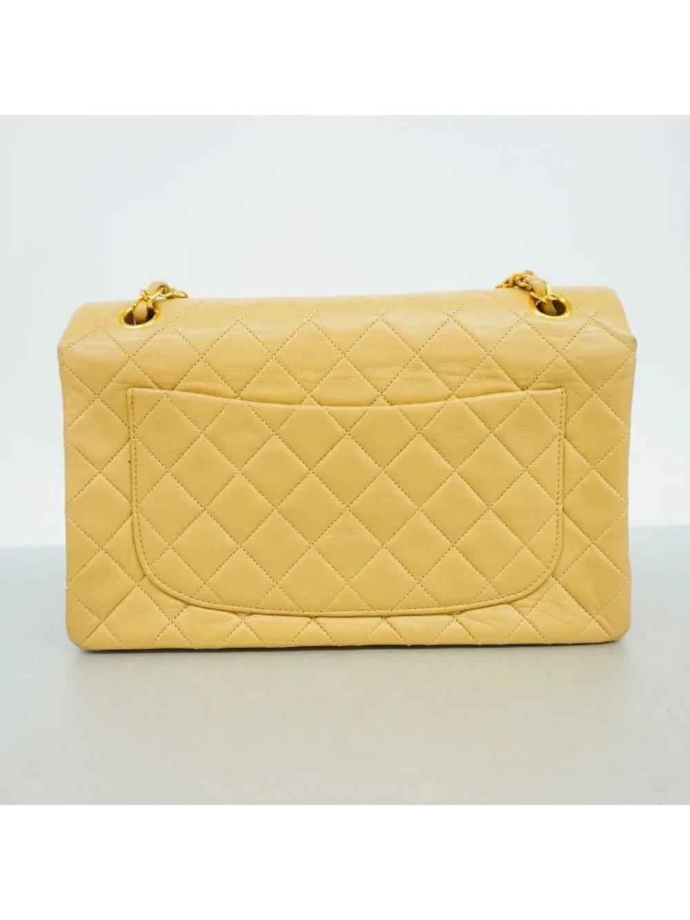 Chanel Shoulder Bag Quilted Lambskin Beige Gold